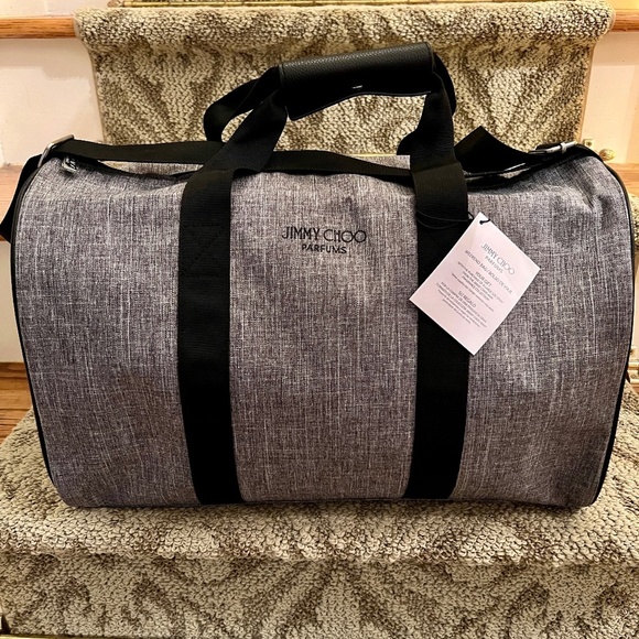 NWT Jimmy Choo Parfums Perfume Gray Black Zip Top Duffle Travel Bag - Picture 1 of 8